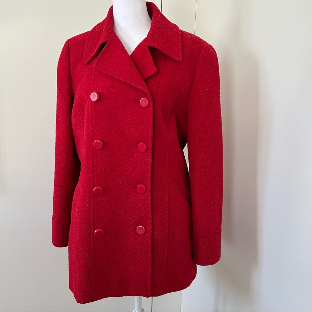 Women's Classic Wool Pea Coat Red
